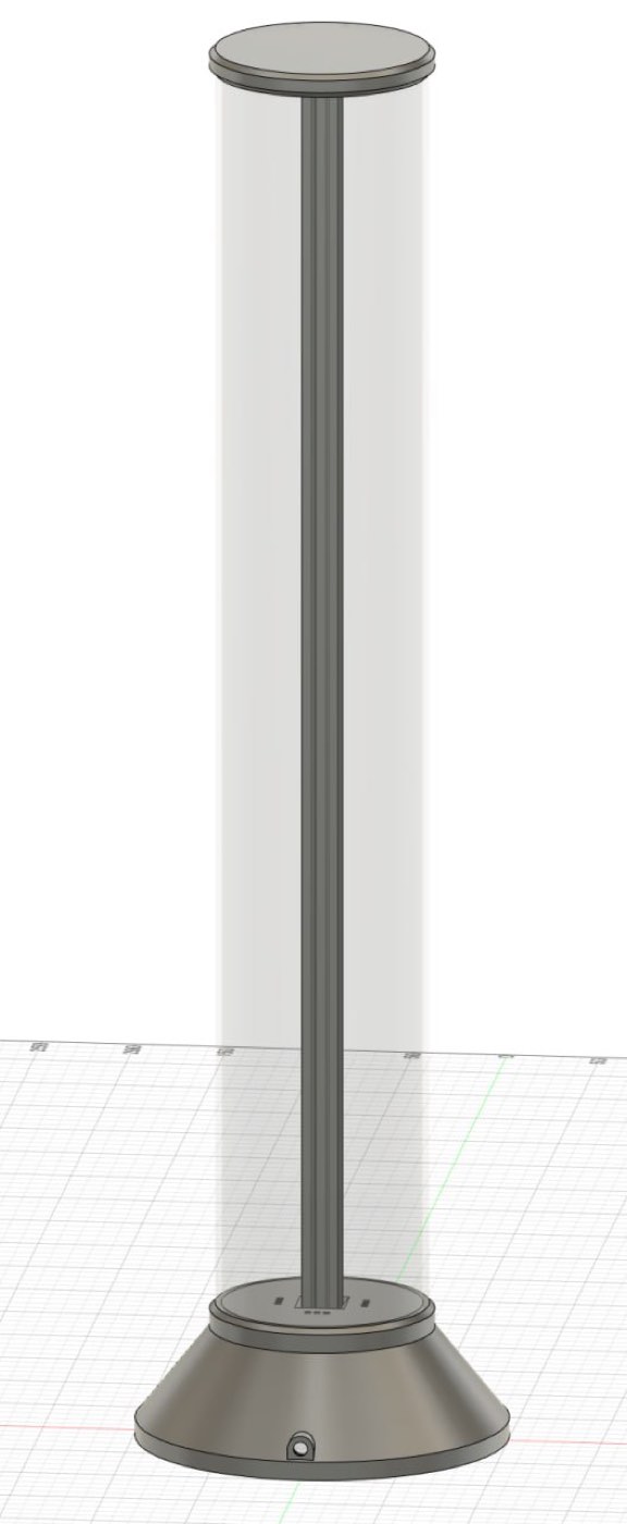 Fusion 360 model of the lamp, showing the tube, the central extrusion and the conical base